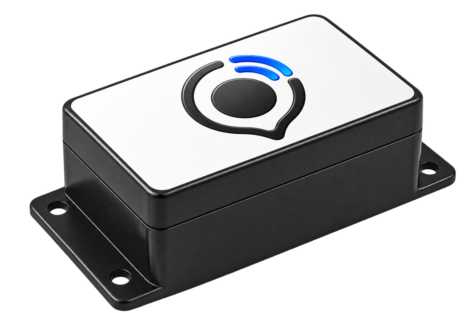 Boîtier de protection IP67 noir avec logo Vayatrack et QR code décoratif
